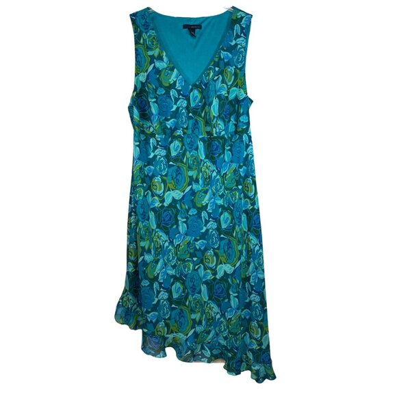 Venezia Women's V-Neck Floral Asymmetrical Dress 22/24 Blue Green Polyester - Picture 1 of 6